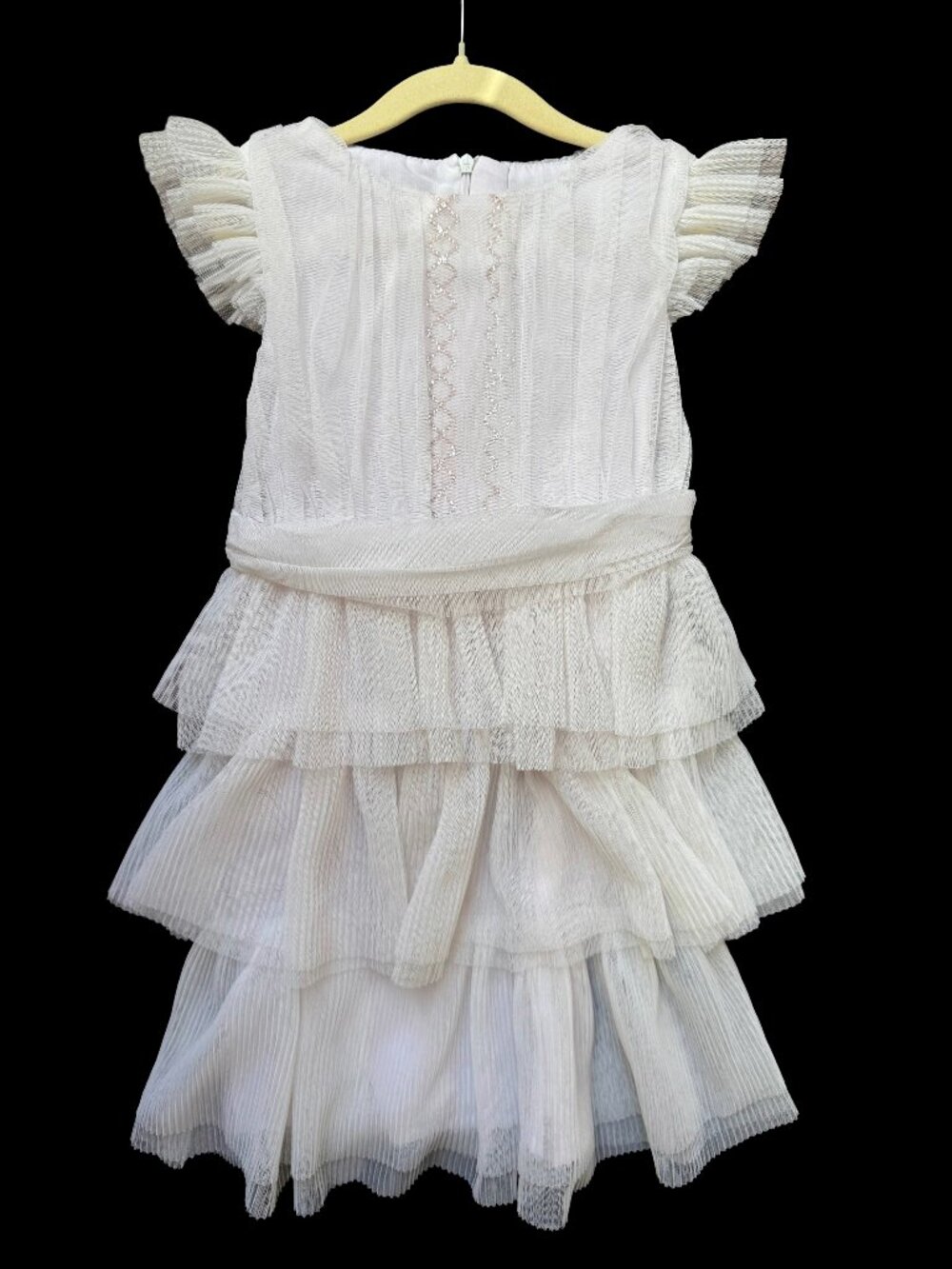 Mayoral Ivory Tiered Tulle Party Dress w/ Pleated Flutter Sleeves (EU 7 / 122cm)
